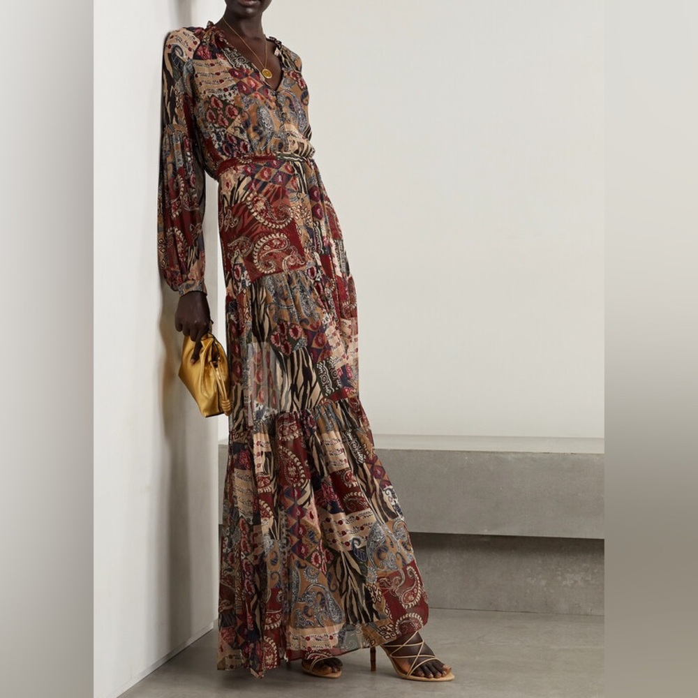 Veronica Beard - Isra Belted Print Silk Maxi Dress
